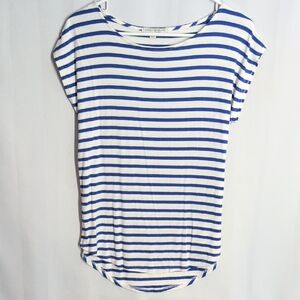 Green Envelope Blue and White Striped Short Sleeve Top